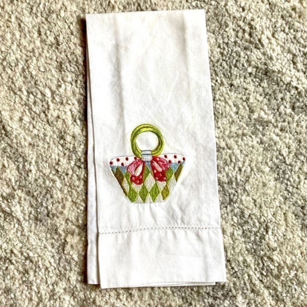 Sandy Clough Embroidered Purse Hand Towel White Easter Spring